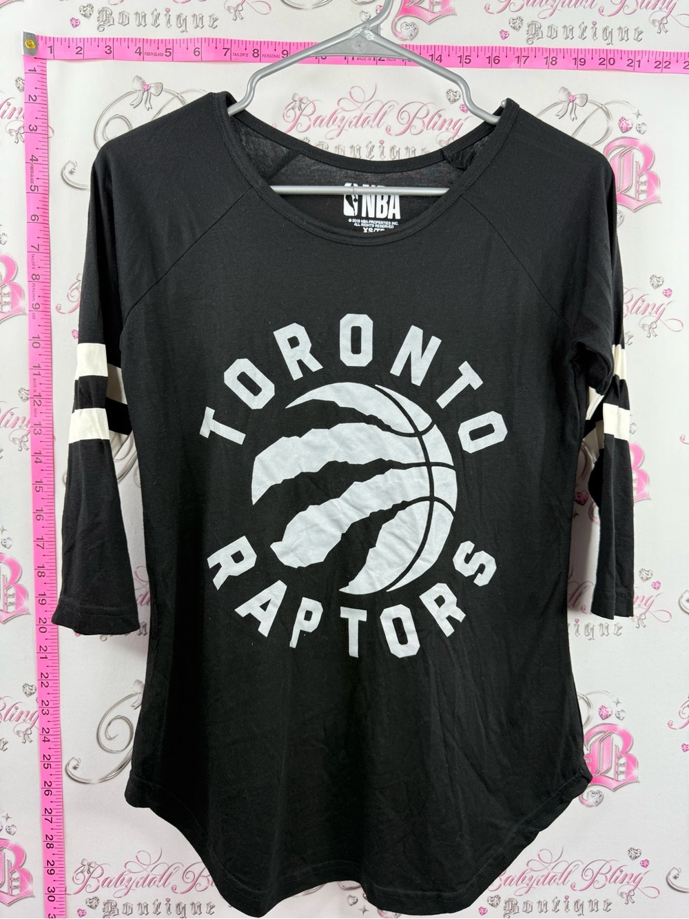 NBA shirt long sleeve 2019 Toronto Raptors Women's Black and White Raglan Tee